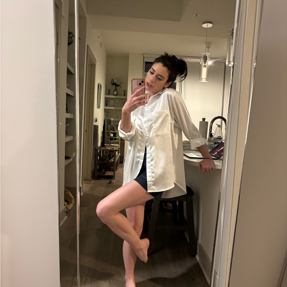 Nasty Gal White Satin Button-Front Pajama Shirt